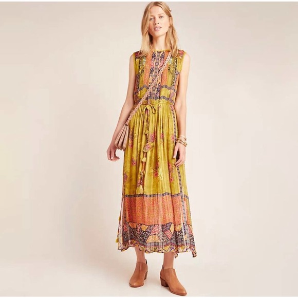 Anthropologie Dresses & Skirts - Anthropologie Bhanuni Citron Maxi Dress L Large